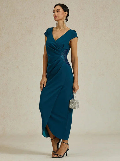 Elegant Wrap Dress with Rhinestone
