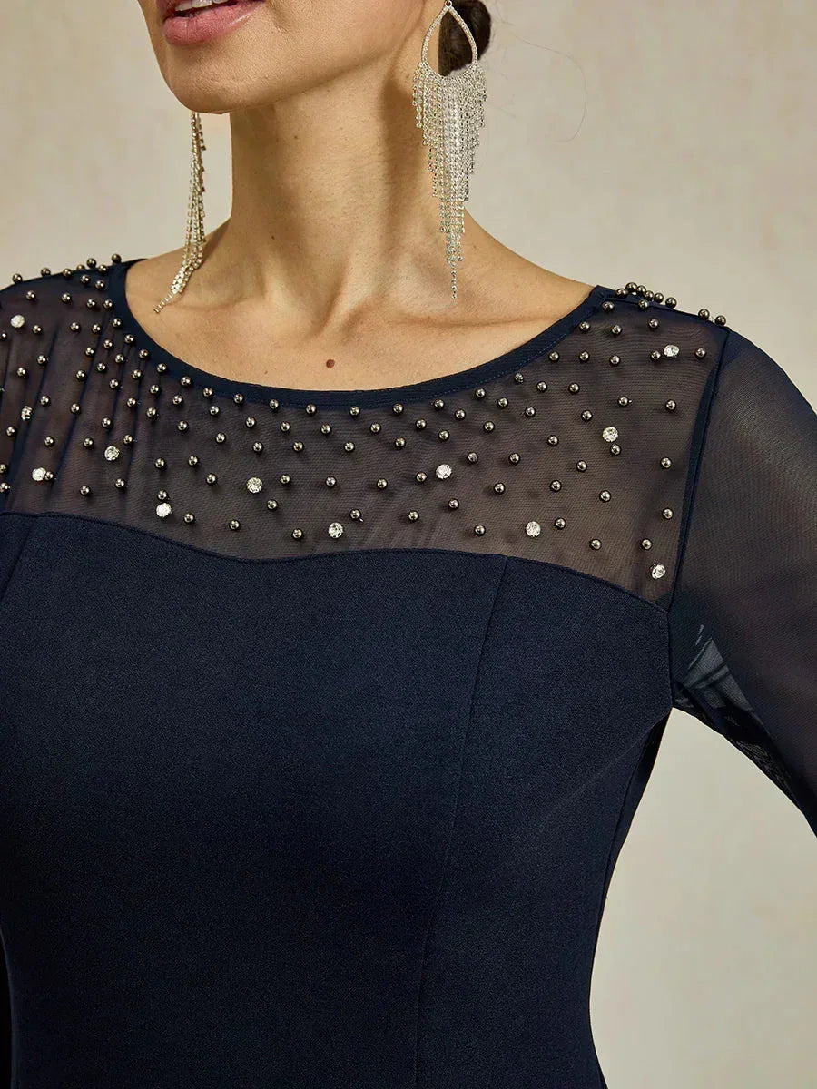 Elegant Sheath Cocktail Dress with Embellished Illusion Mesh Neckline