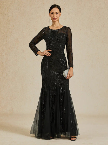 Robe sirène longue à paillettes et perles