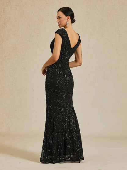 Robe fourreau à col en V et sequins perlés