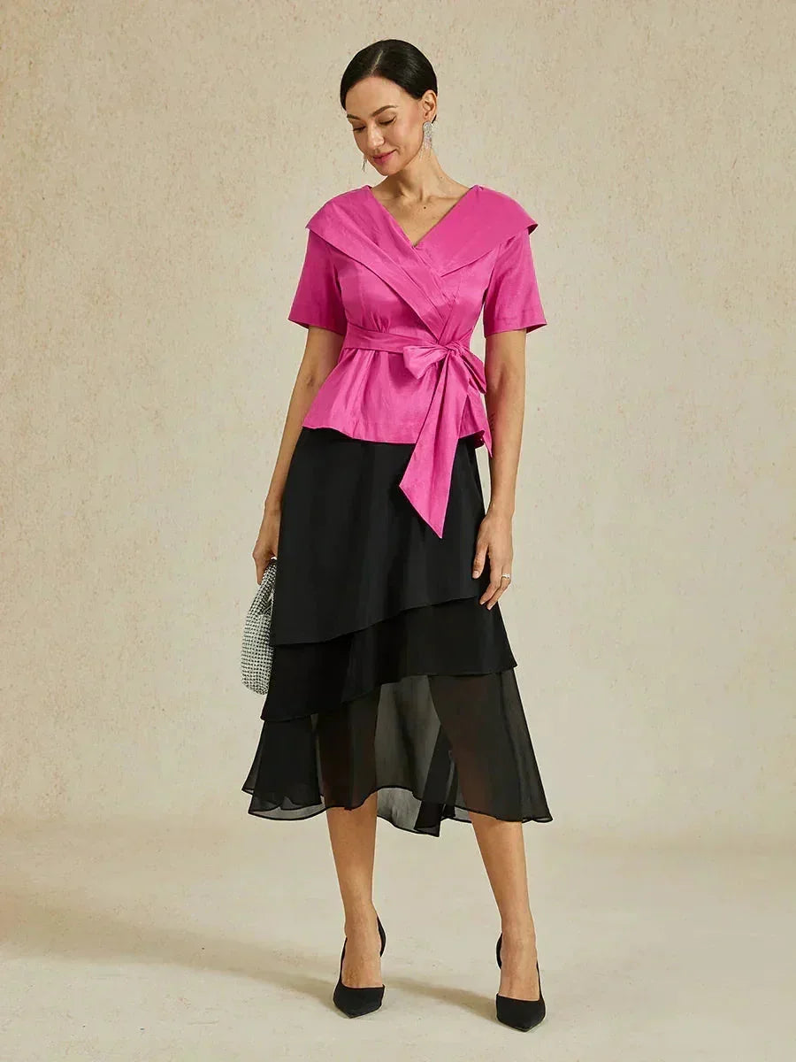 Elbow Sleeve Stretch Taffeta Blouse