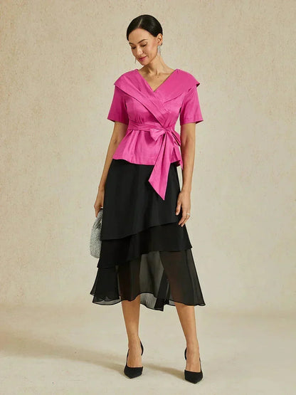 Elbow Sleeve Stretch Taffeta Blouse