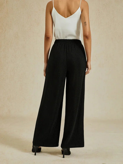 Gerade geschnittene Strickhose in Metallic-Optik