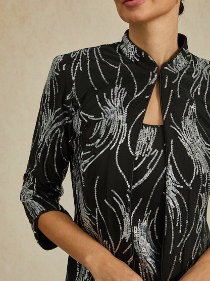 Elegant Mandarin Collar Sequin Twinset