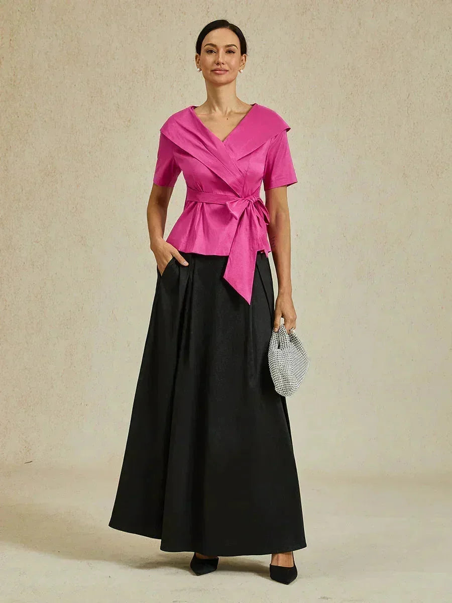Elbow Sleeve Stretch Taffeta Blouse