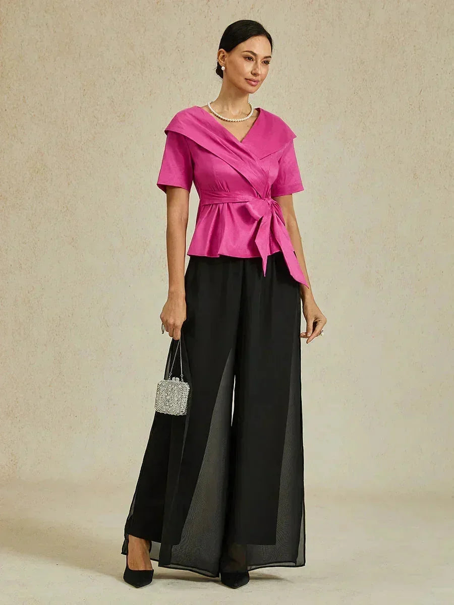 Elbow Sleeve Stretch Taffeta Blouse