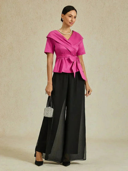 Elbow Sleeve Stretch Taffeta Blouse