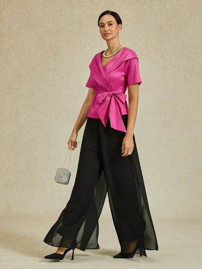Elbow Sleeve Stretch Taffeta Blouse