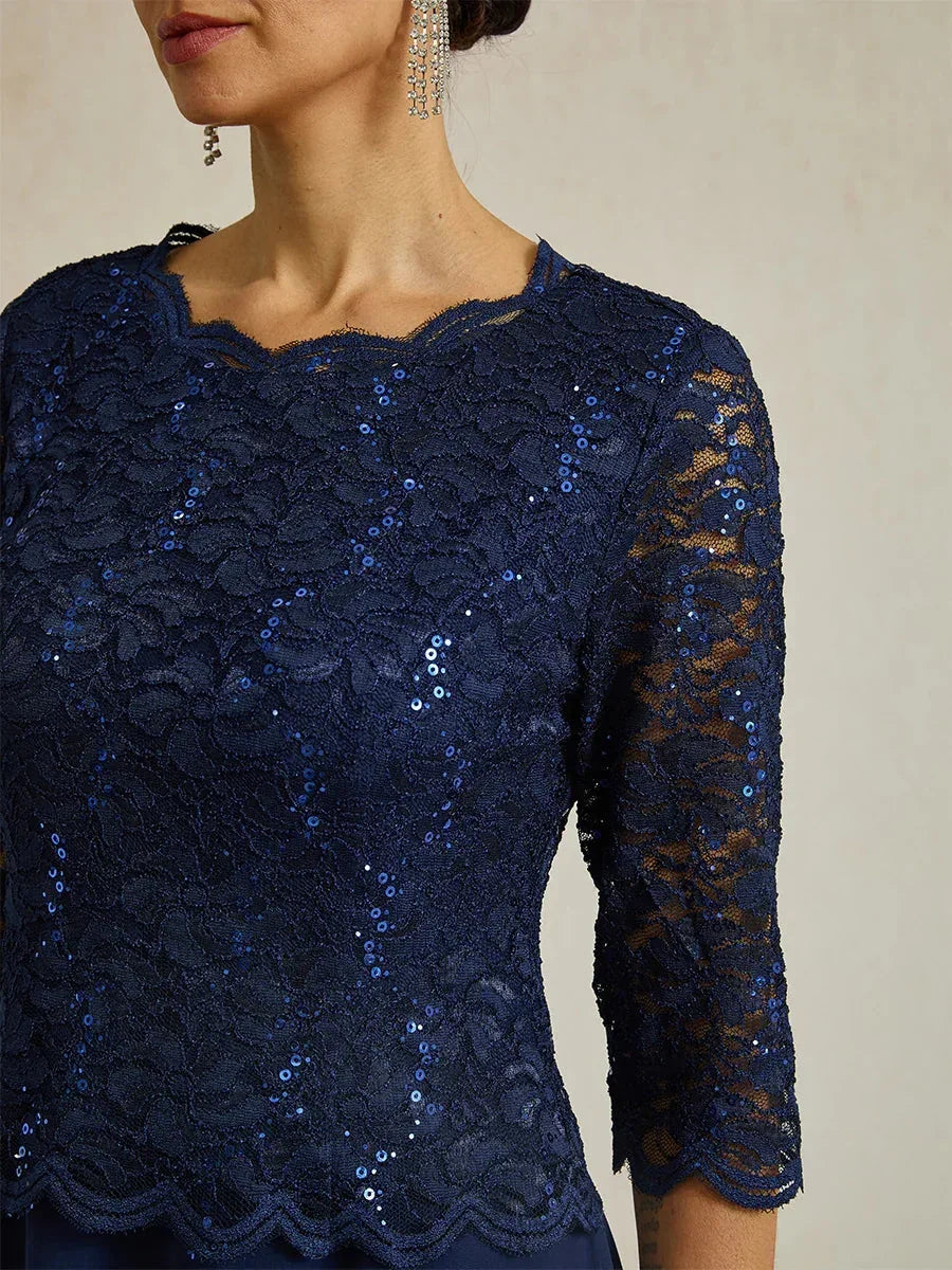 Elegant Lace and Chiffon Tea-Length Dress