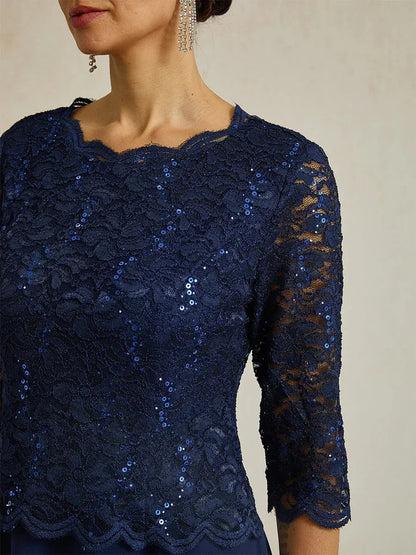 Elegant Lace and Chiffon Tea-Length Dress