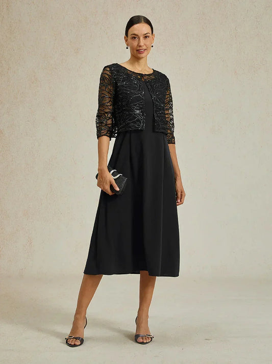 Sequin Embroidered Lace Jackt Dress