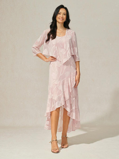 Floral Chiffon Evening Gown with Asymmetrical Hem