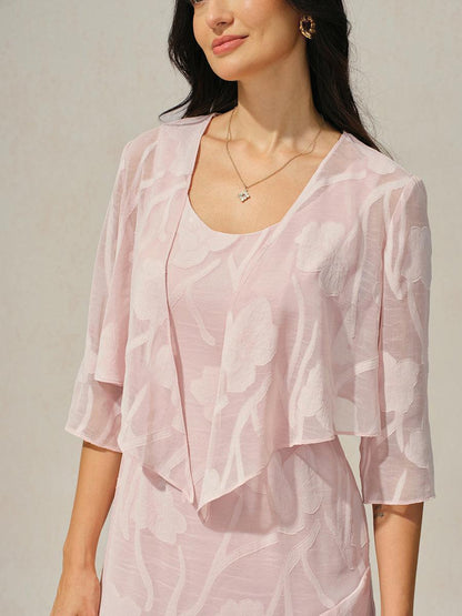 Floraler, transparenter Chiffon-Schulterjäckchen mit 3/4-Ärmeln