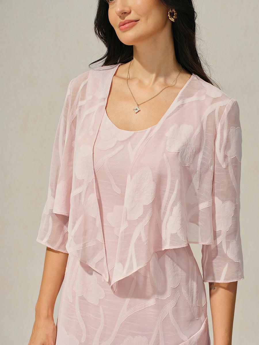 Floral Sheer Chiffon 3/4 Sleeve Cardigan