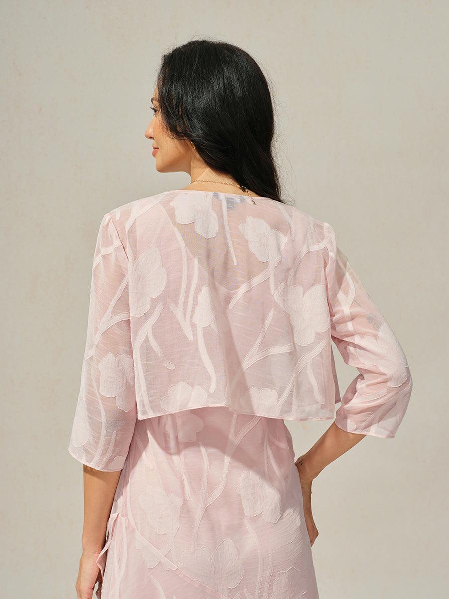 Floraler, transparenter Chiffon-Schulterjäckchen mit 3/4-Ärmeln