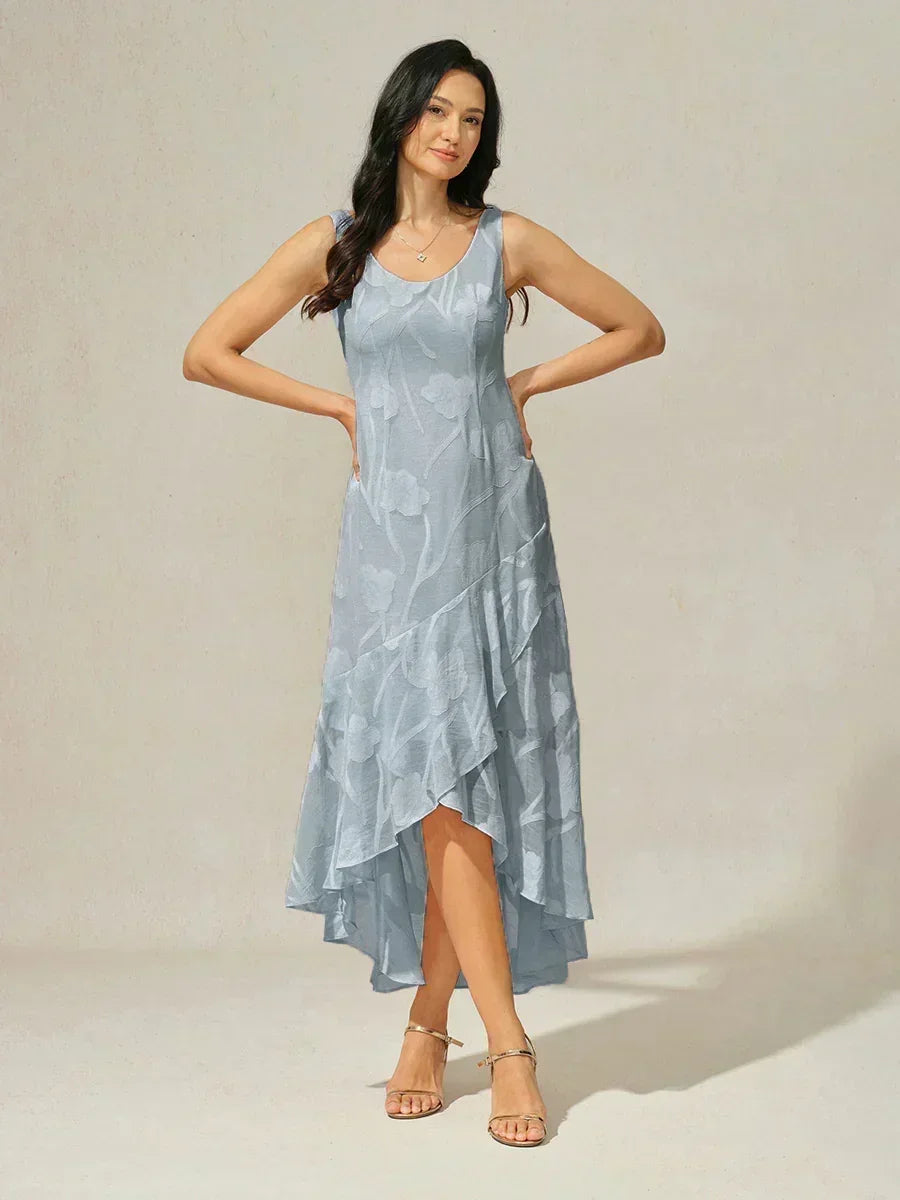 Navy Floral Chiffon Evening Gown Sleeveless A-Line Dress with Asymmetrical Hem for Weddings Formal Events msglamor Navy Floral Chiffon Evening Gown Sleeveless A-Line Dress with Asymmetrical Hem for Weddings Formal Events msglamor