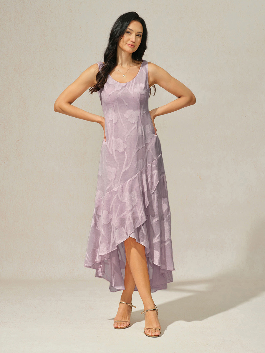 Floral Chiffon Evening Gown with Asymmetrical Hem