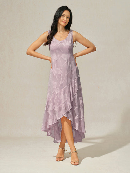 Floral Chiffon Evening Gown with Asymmetrical Hem