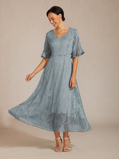 Robe Maxi en Dentelle à Volants et Manches Papillon