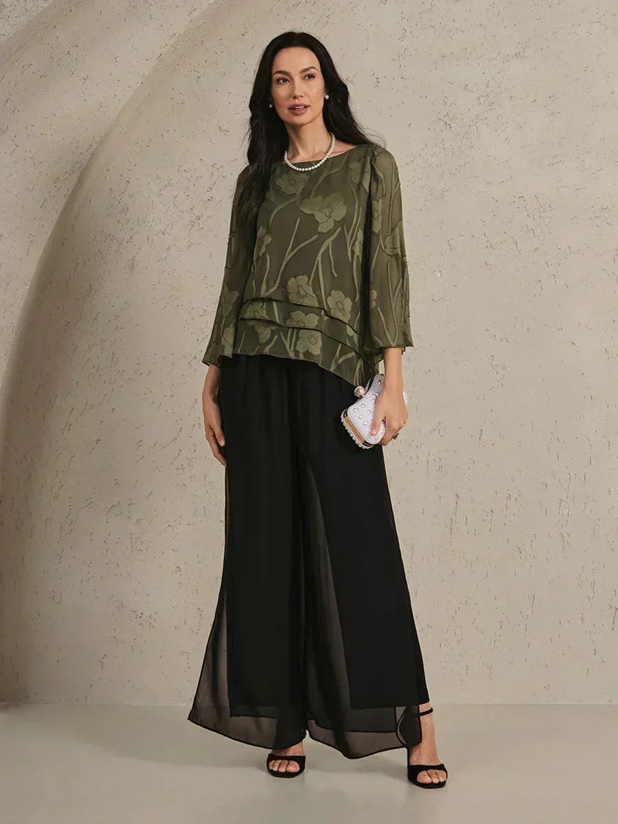 Chiffonbluse med blomster og lag