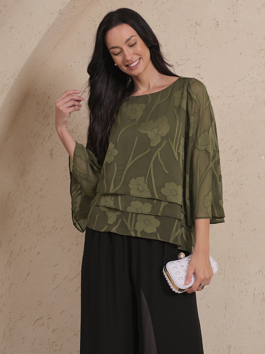 雪紡花卉層疊襯衫