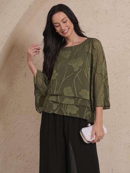 雪紡花卉層疊襯衫