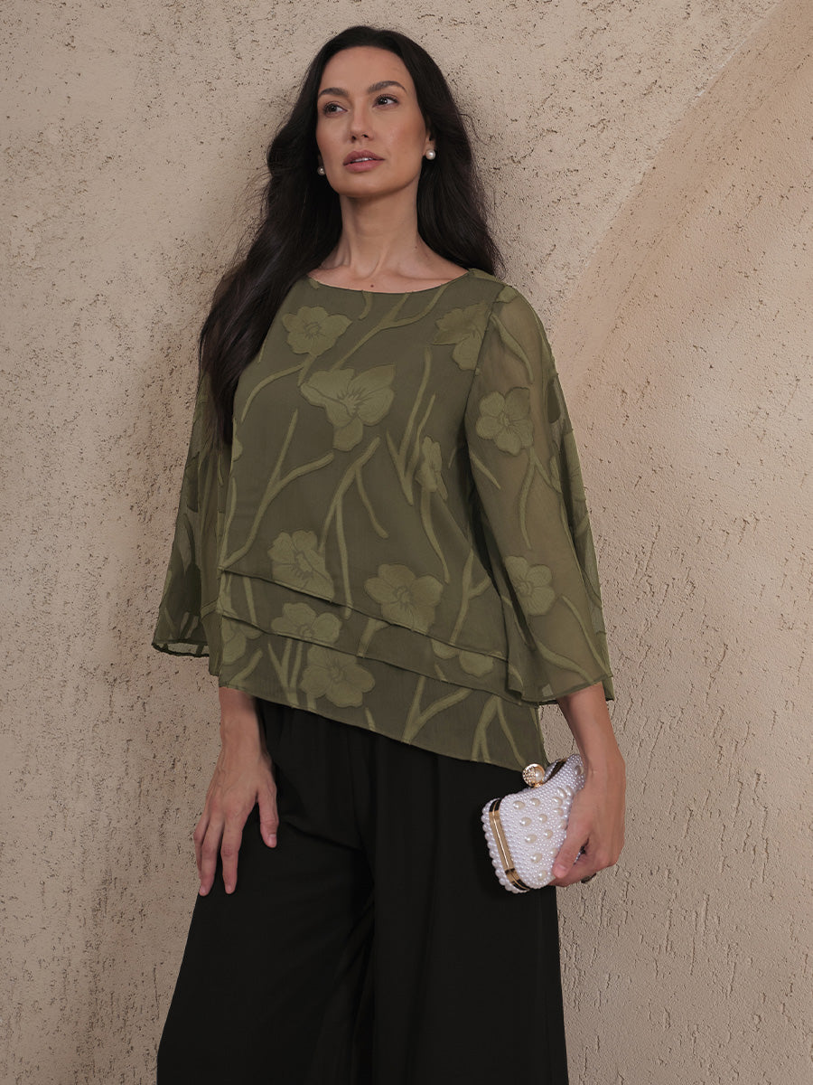 雪紡花卉層疊襯衫