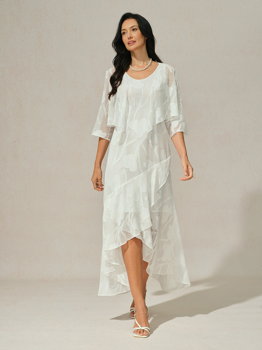 Floral Chiffon Evening Gown with Asymmetrical Hem