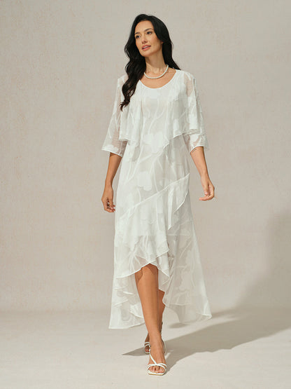 Floral Chiffon Evening Gown with Asymmetrical Hem