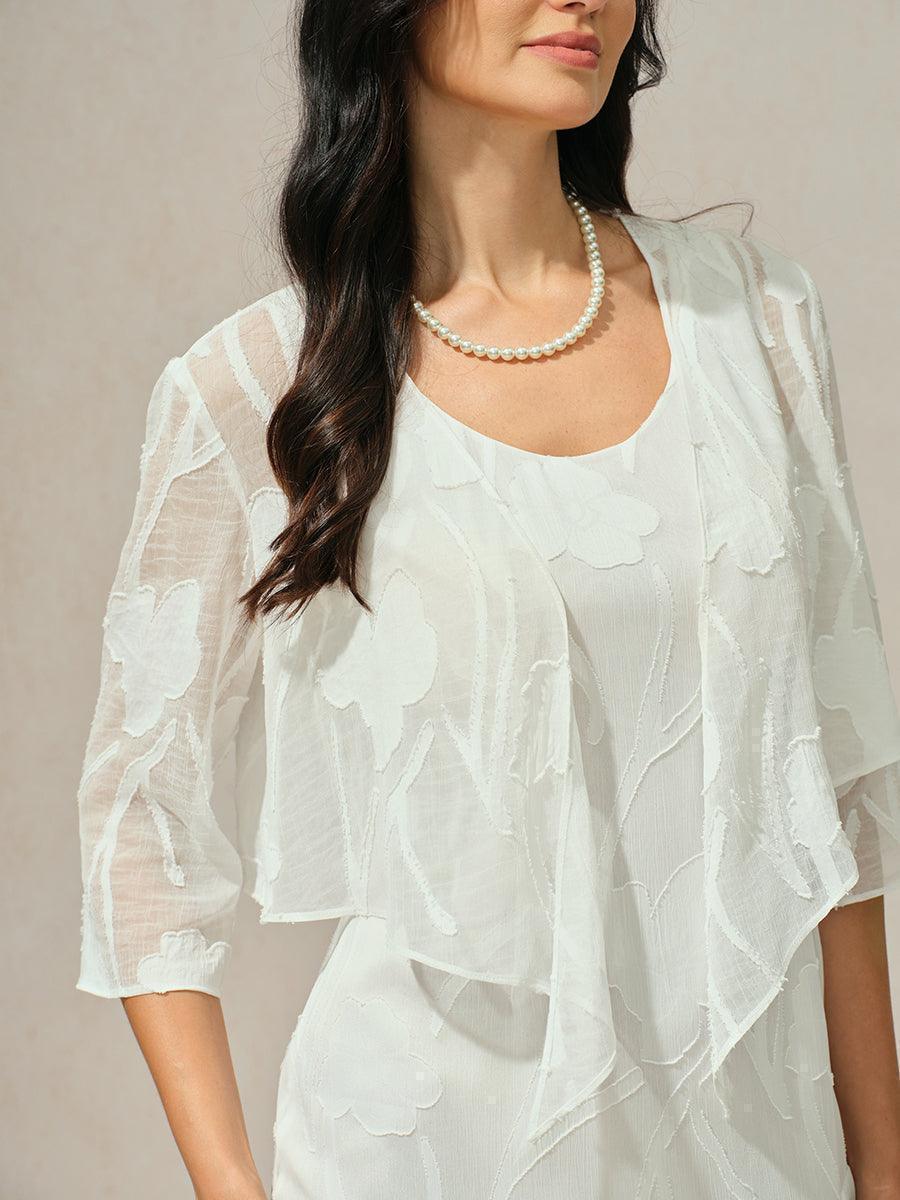 Floraler, transparenter Chiffon-Schulterjäckchen mit 3/4-Ärmeln