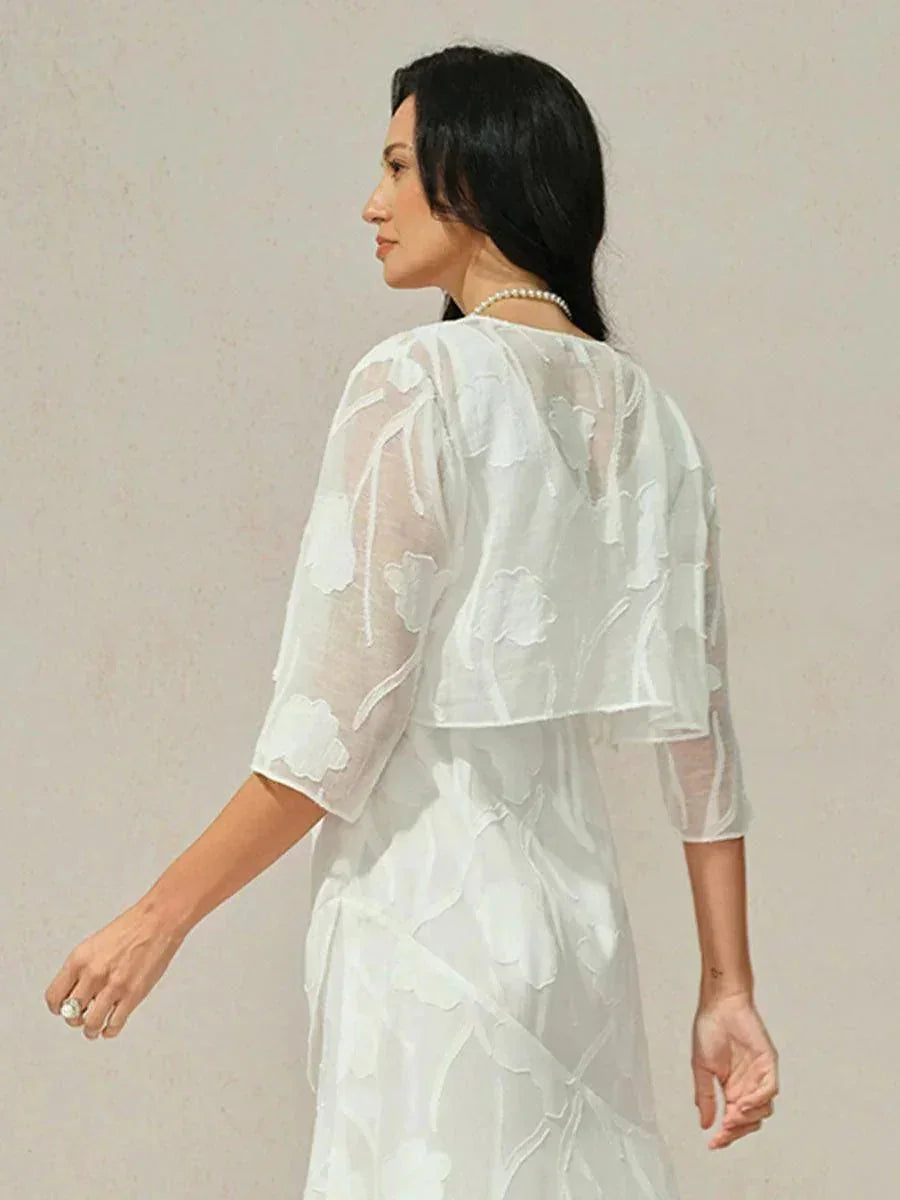 Floraler, transparenter Chiffon-Schulterjäckchen mit 3/4-Ärmeln