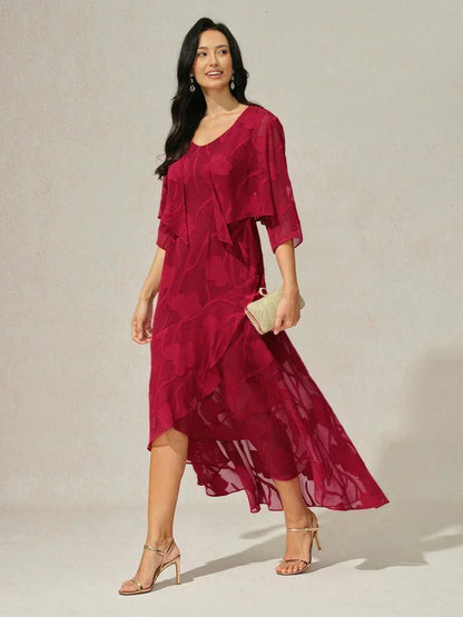 Abito da sera in chiffon floreale blu navy con orlo asimmetrico