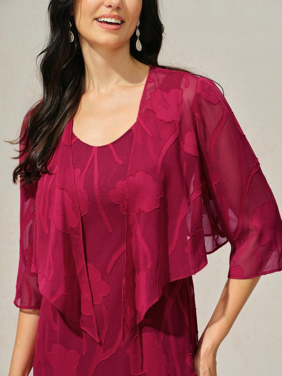 Floraler, transparenter Chiffon-Schulterjäckchen mit 3/4-Ärmeln