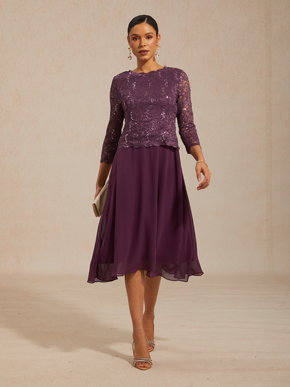 Elegant Lace and Chiffon Tea-Length Dress