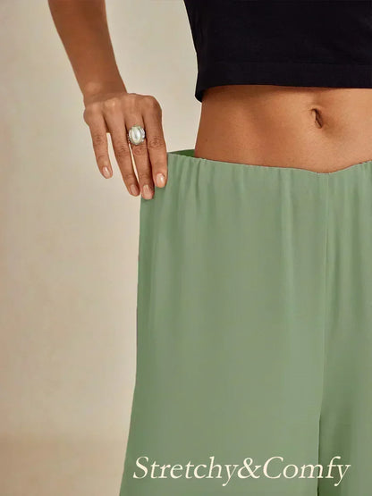 Straight Leg Pant With Chiffon Split Leg Overlay