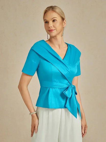 Elbow Sleeve Stretch Taffeta Blouse