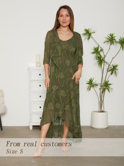 Floral Chiffon Sleeveless Evening Gown with Asymmetrical Hem