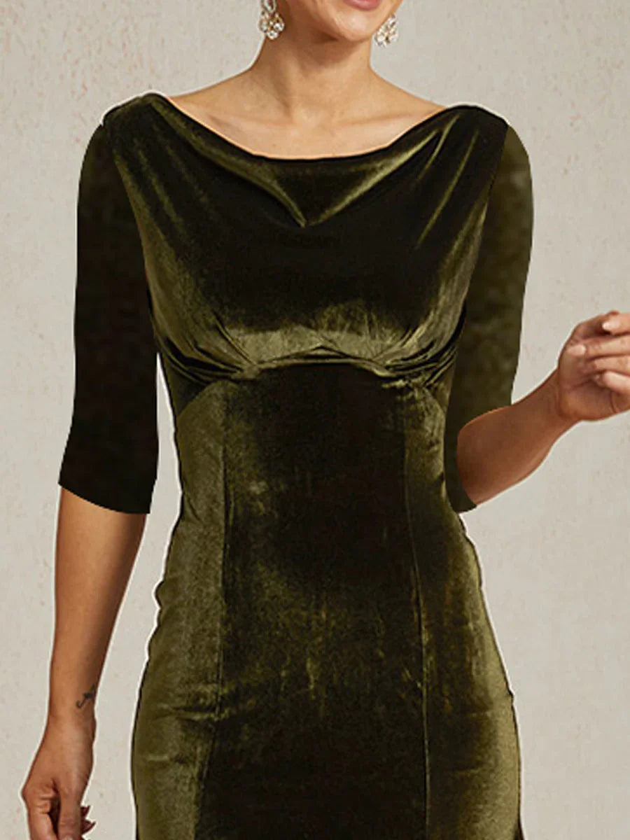 High-Stretch Velvet Sleeveless Midi Dress with Cowl Neck