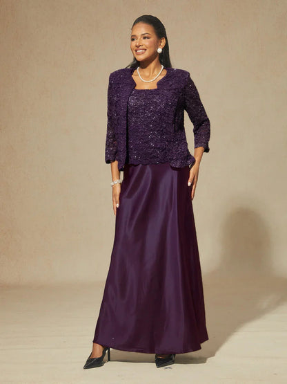 Glitter Lace Satin A-Line Jacket Dress