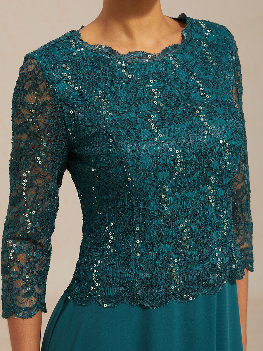 Elegant Lace and Chiffon Tea-Length Dress