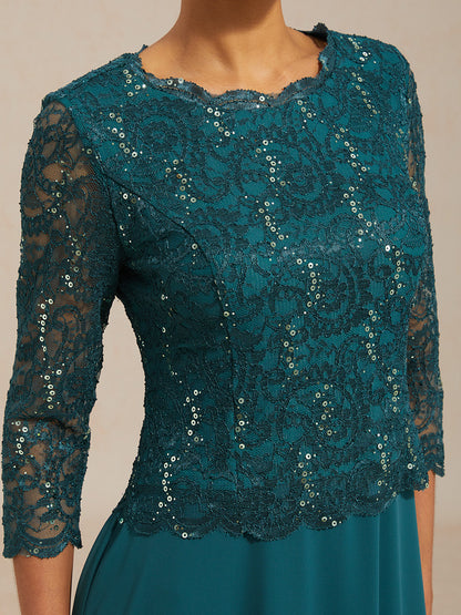 Elegant Lace and Chiffon Tea-Length Dress