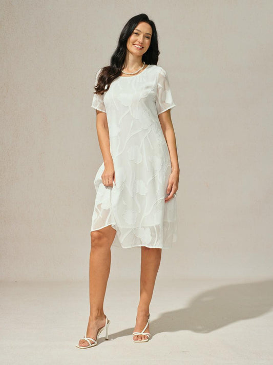 Floral Sheer Chiffon Knee-Length A Line Dress