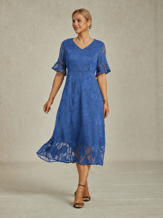 Robe Maxi En Dentelle À Volants et Manches Volantées