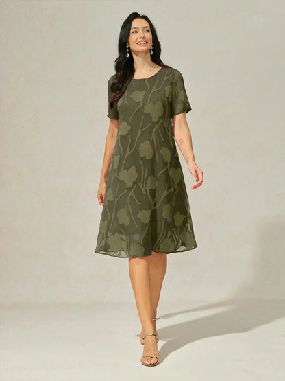 Floral Sheer Chiffon Knee-Length A Line Dress