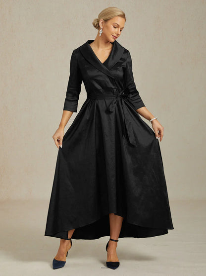 Stretch Taffeta Cocktail Dress with Tie Belt