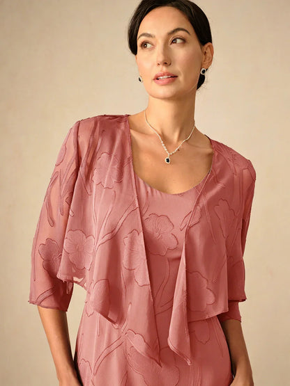 Floral Sheer Chiffon 3/4 Sleeve Shrug
