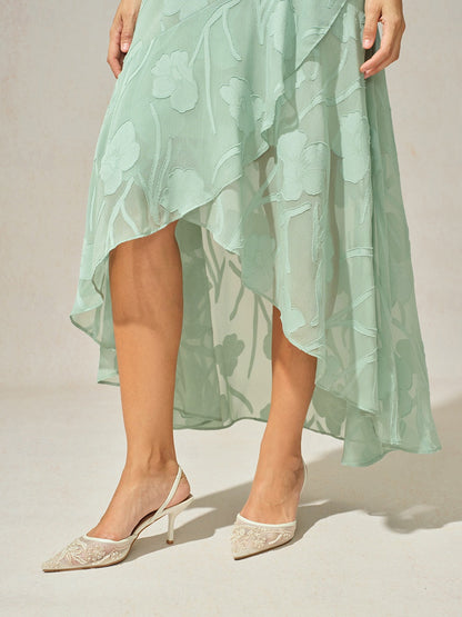 Floral Chiffon Evening Gown with Asymmetrical Hem