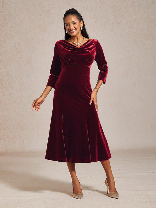 High-Stretch Velvet Midi Dress