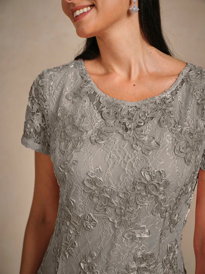 Rosette Lace A-Line Gown with Sequin Embellishment