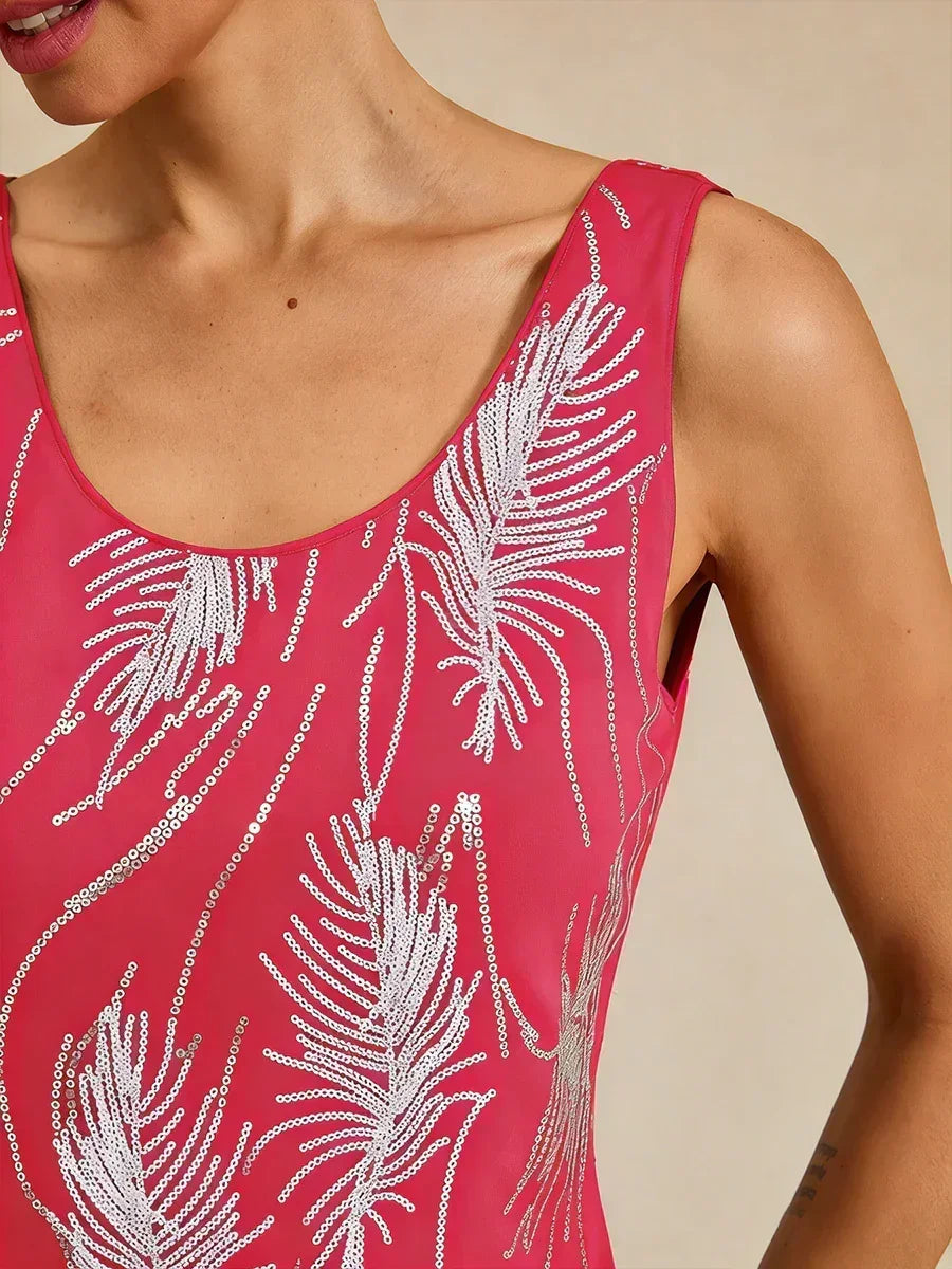 Elegantes Pailletten-Zweiteiler-Set mit Stehkragen